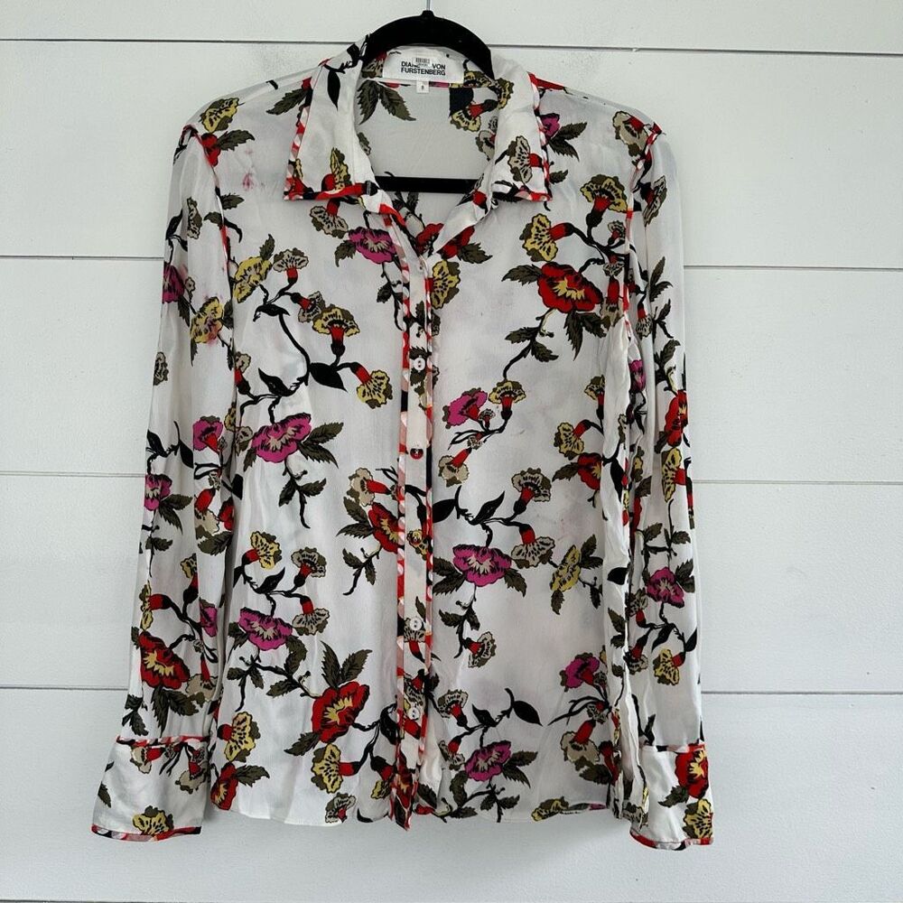 Diane Von Furstenberg Women’s 4 Kate Silk Top Charlottenburg Floral Flawed